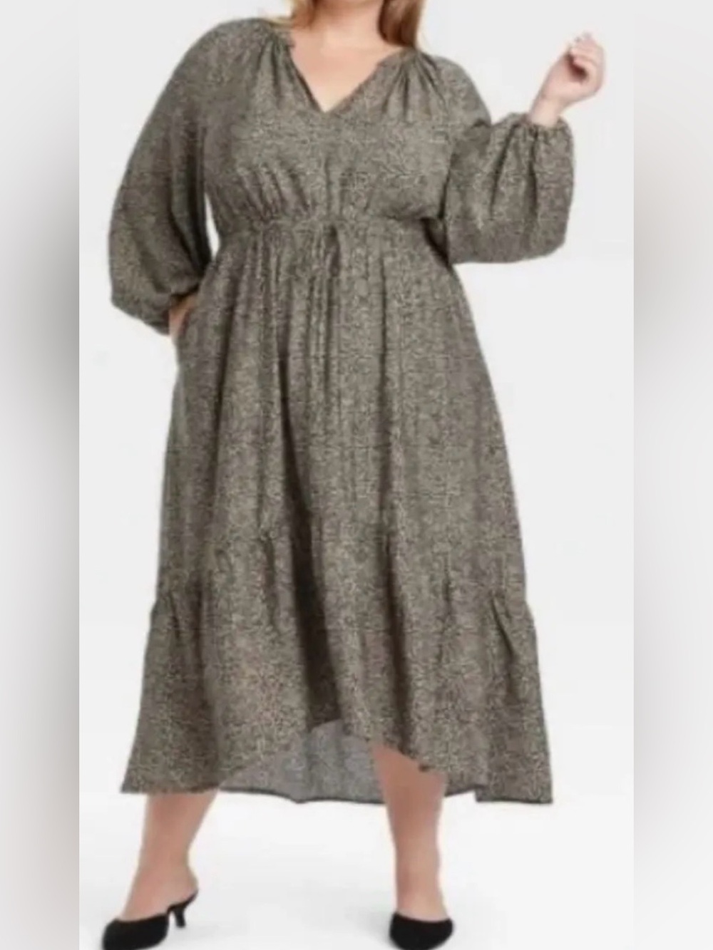 A New Day Women 3X Leopard Print Midi Dress Balloon Long Sleeve Tiered High Low